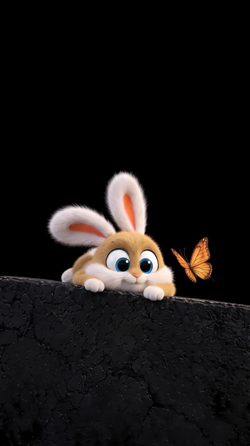 Cute Bunny Looking At Butterfly AMOLED 4K Phone Wallpaper - Bunny Wallpapers mobile Wallpaper | Picmaze