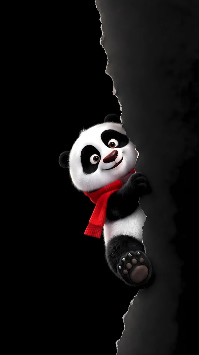 Cute Cartoon Panda Peeking Dark AMOLED Phone Wallpaper - Panda Wallpapers mobile Wallpaper | Picmaze