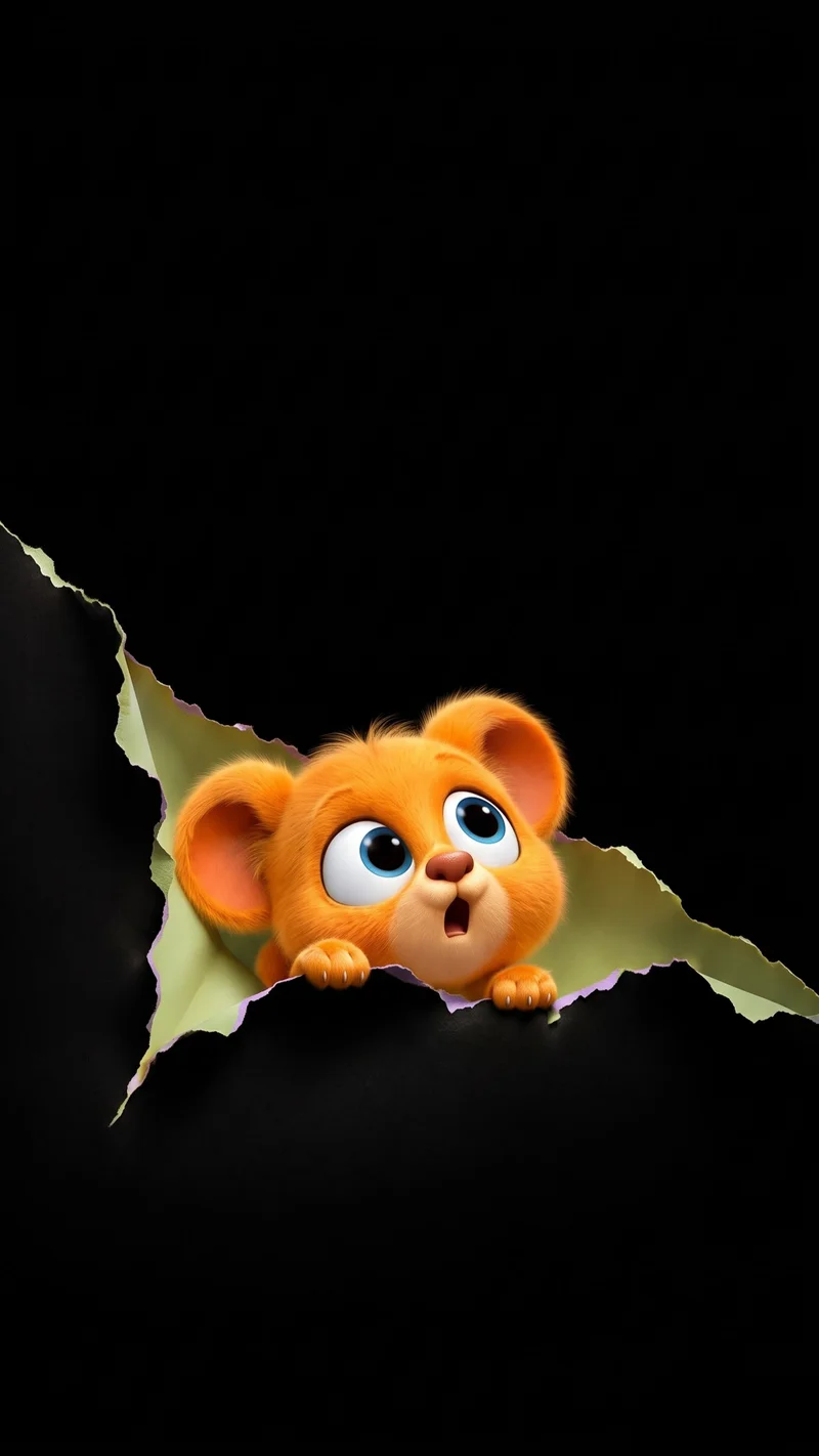 Curious Orange Furry Creature Peeking AMOLED Phone Wallpaper - lion cub wallpapers mobile Wallpaper | Picmaze