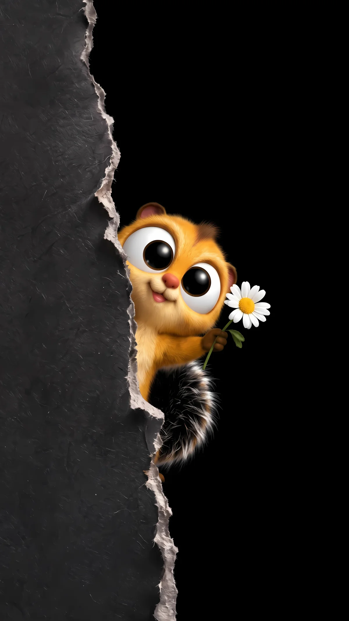 Cute Cartoon Creature with Daisy Dark AMOLED 4K Phone Wallpaper wallpaper - cute squirrel wallpapers | Picmaze