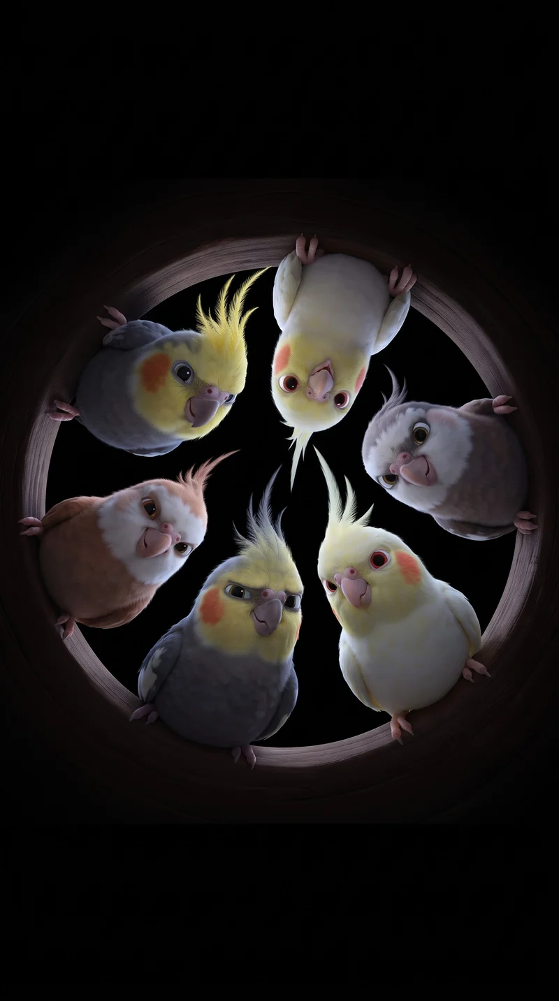 Curious Cockatiels Peeking Through Circle AMOLED Wallpaper - Bird Wallpapers mobile Wallpaper | Picmaze