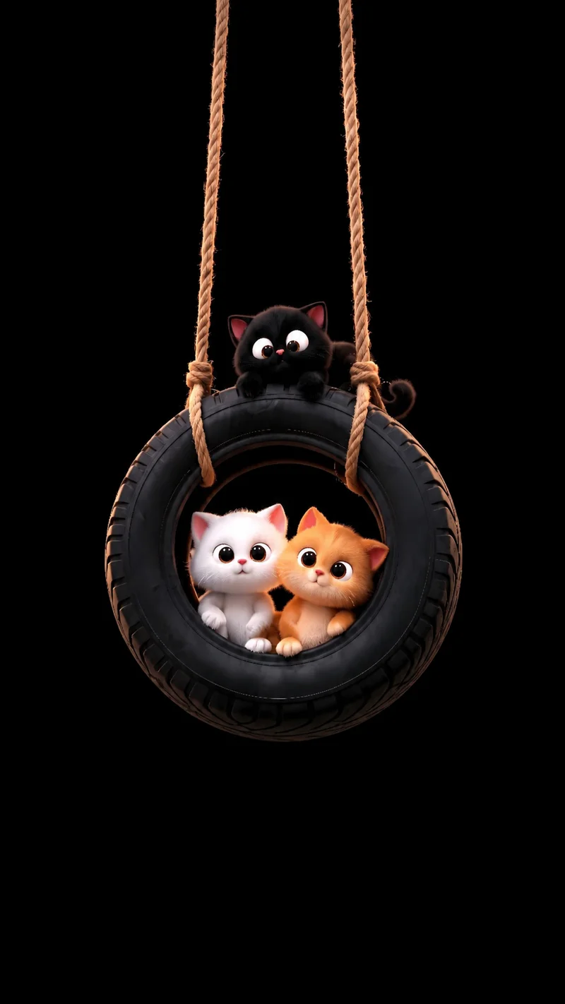 Three Cute Kittens on Tire Swing AMOLED 4K Phone Wallpaper Wallpaper | Picmaze