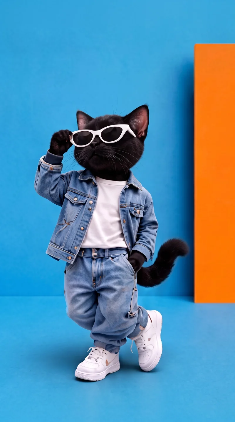 Dressed Cat Streetwear Denim 4K Phone Wallpaper - Cat Wallpapers mobile Wallpaper | Picmaze