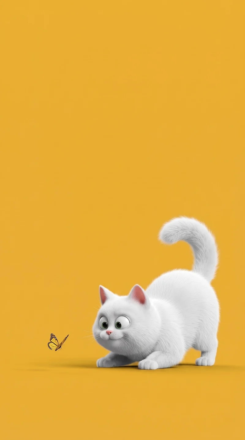 White Cat Playing With Butterfly Yellow 4K Phone Wallpaper - Cat Wallpapers mobile Wallpaper | Picmaze