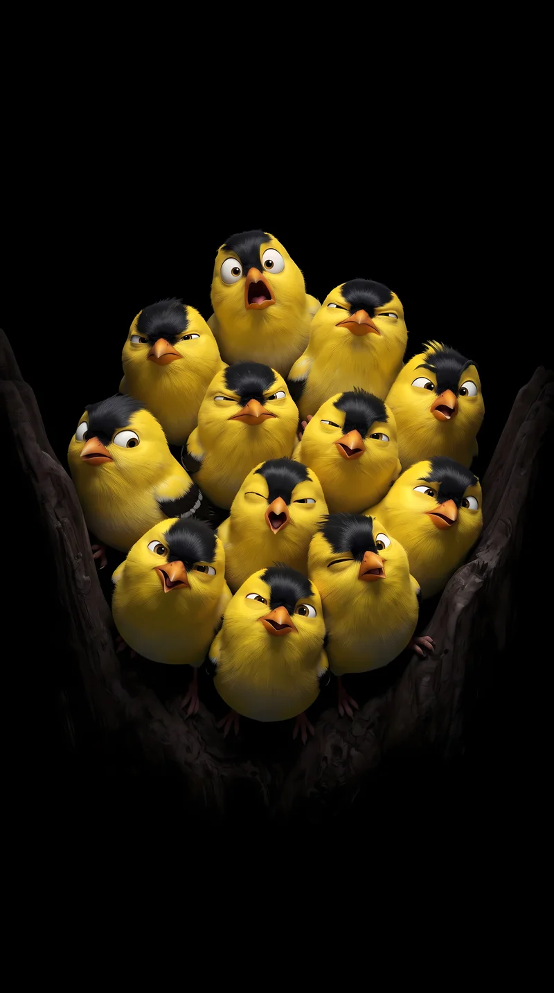 Funny Yellow Bird Flock Black Background 4K AMOLED Phone Wallpaper - Bird Wallpapers mobile Wallpaper | Picmaze