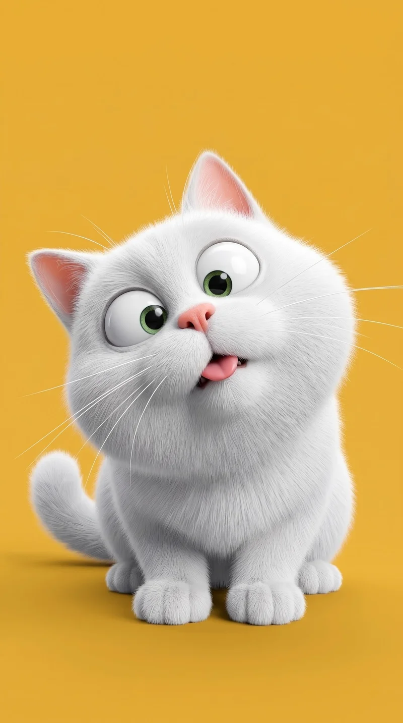 Silly White Cat Yellow Background 4K Phone Wallpaper - Cat Wallpapers mobile Wallpaper | Picmaze