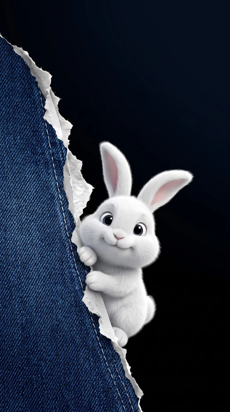 White Bunny Peeking Denim Tear AMOLED 4K Phone Wallpaper - rabbit mobile Wallpaper | Picmaze