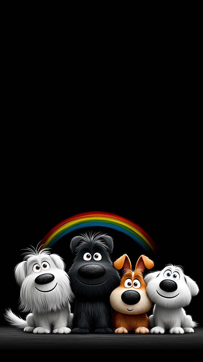 Cute Cartoon Dogs Rainbow Wallpaper 4K Dark - draft mobile Wallpaper | Picmaze