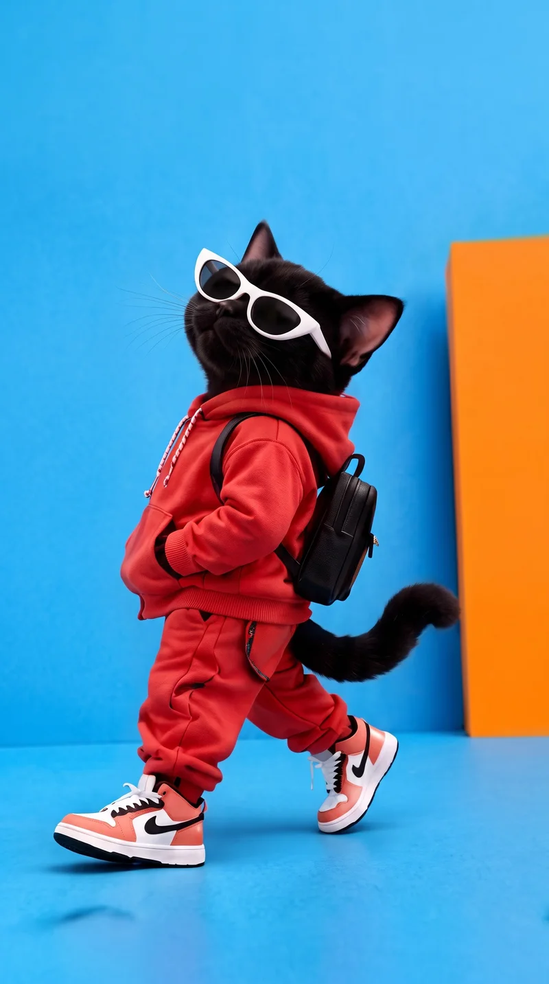 Cool Cat in Red Streetwear Outfit 4K Phone Wallpaper - Cat Wallpapers mobile Wallpaper | Picmaze