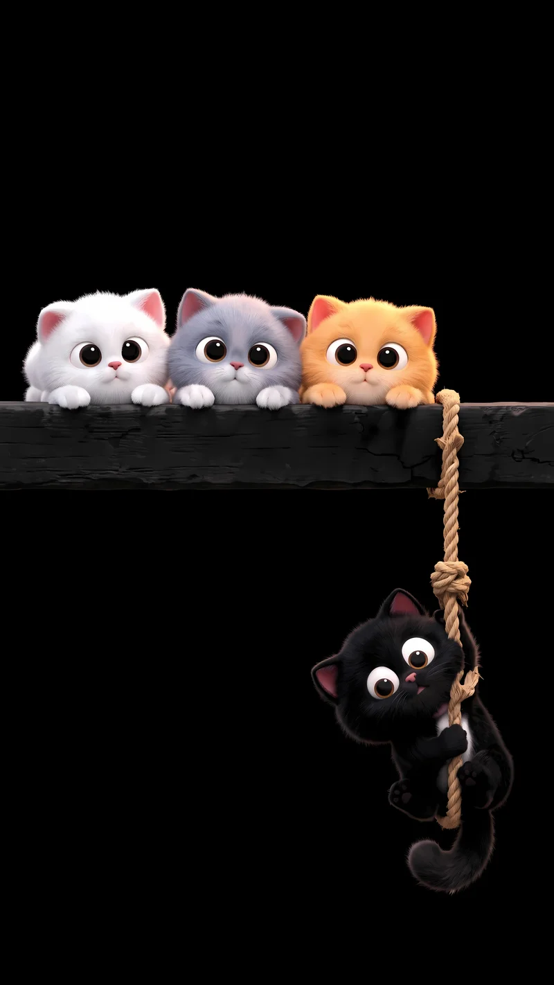 Four Cute Kittens Playing Dark AMOLED Phone Wallpaper Wallpaper | Picmaze