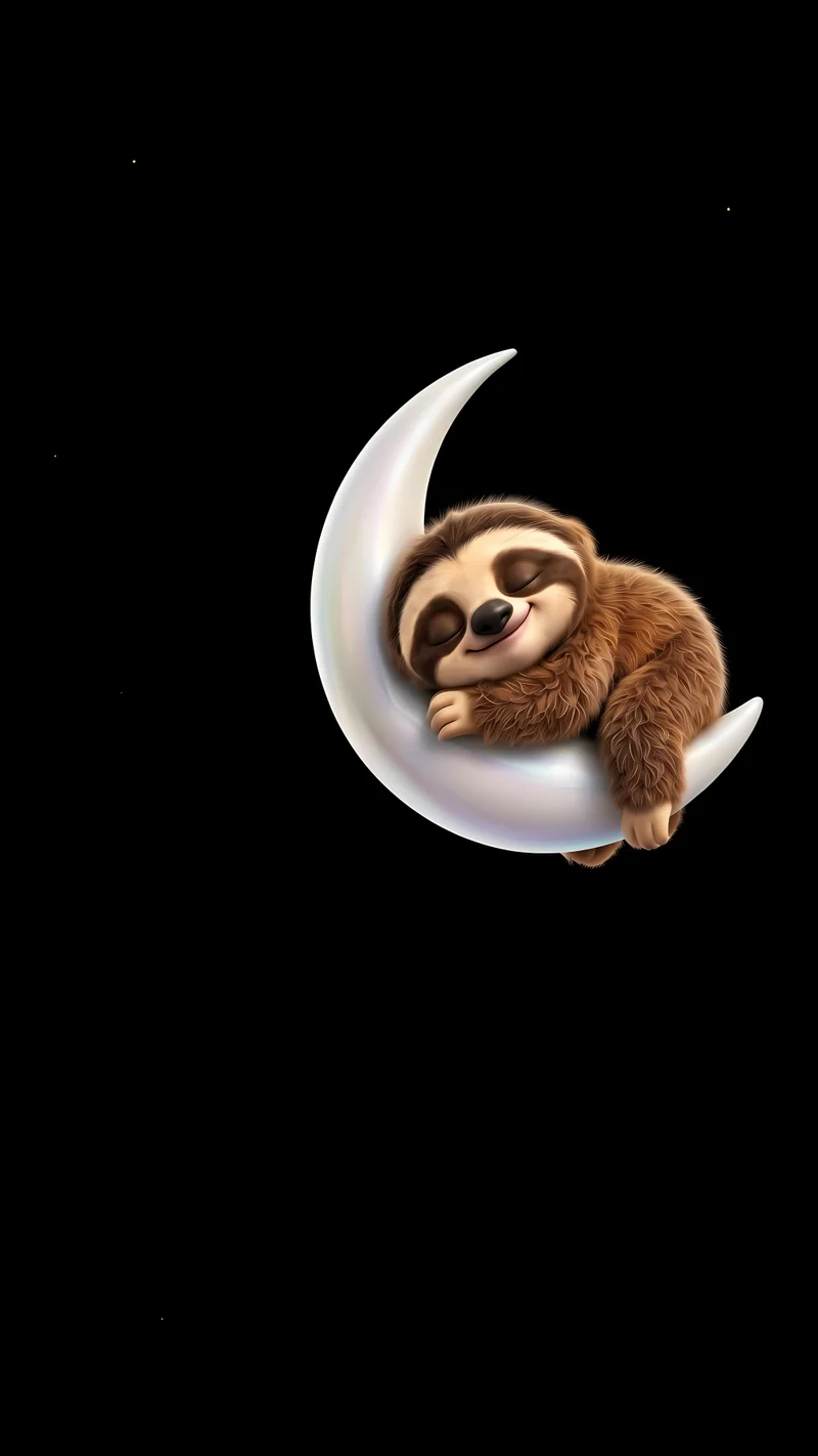 Sloth Sleeping On Crescent Moon Dark AMOLED Phone Wallpaper - Sloth wallpapers mobile Wallpaper | Picmaze