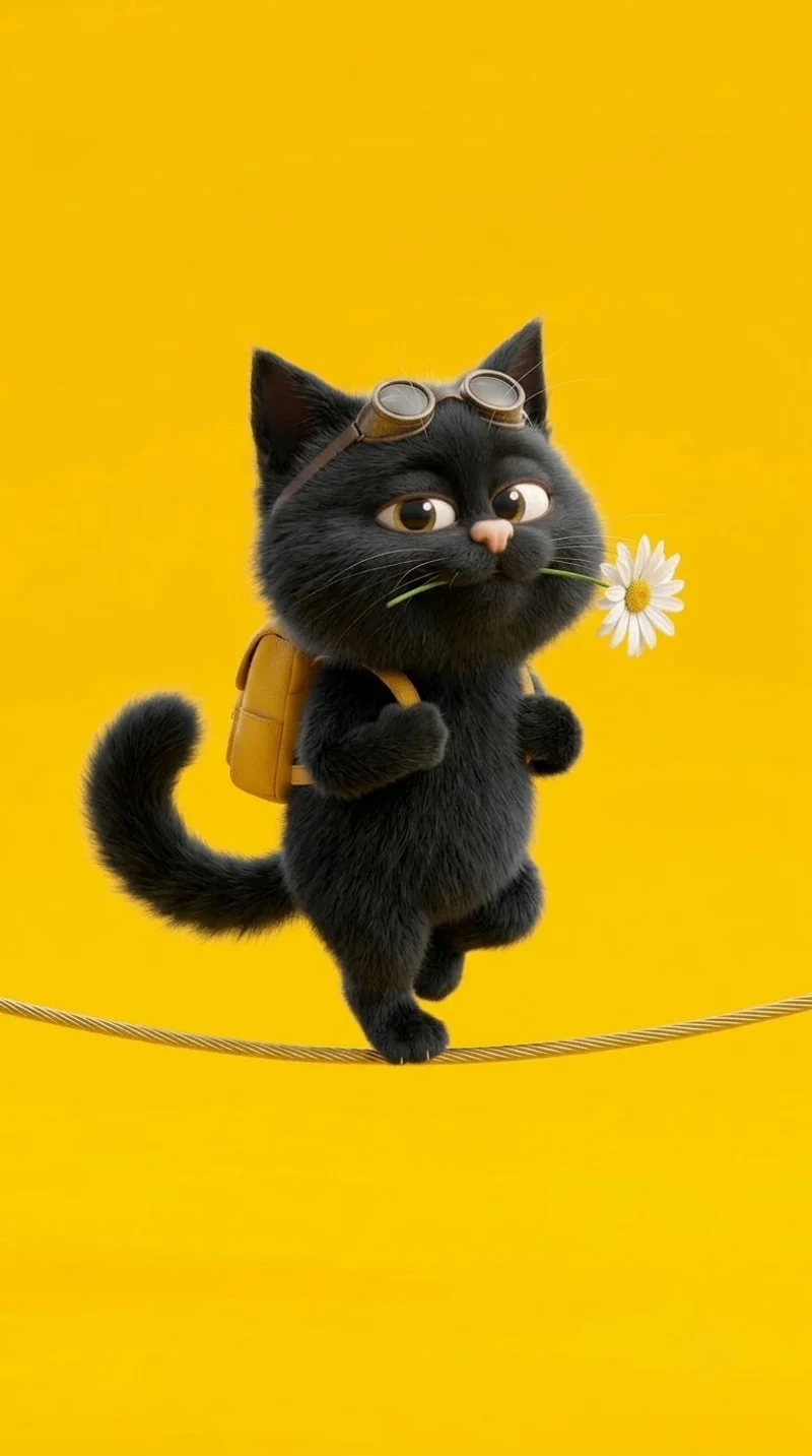 Black Cat With Daisy and Backpack Yellow 4K Phone Wallpaper Wallpaper | Picmaze
