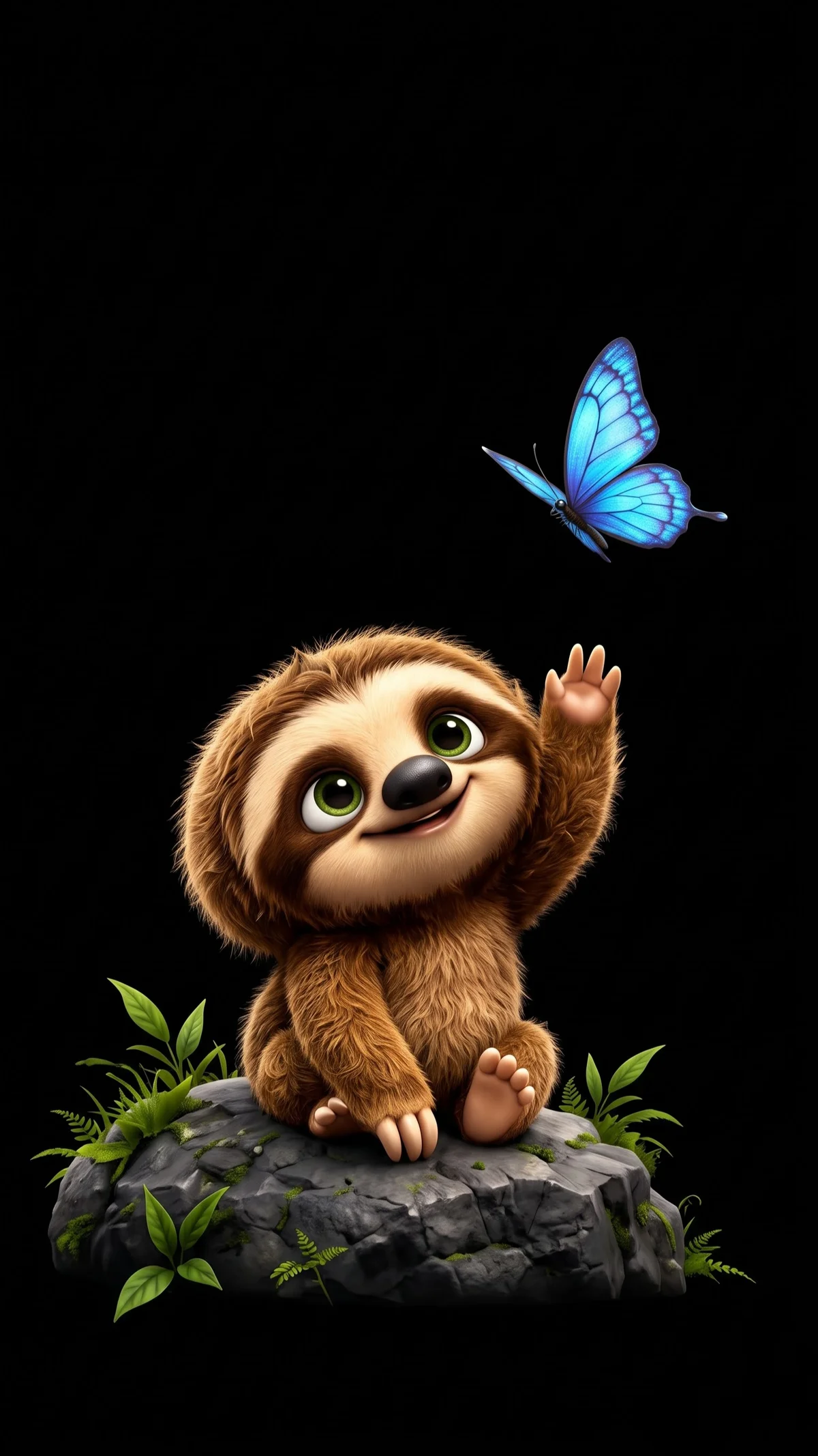 Baby Sloth Blue Butterfly Cute Animal AMOLED 4K Phone Wallpaper wallpaper - Sloth wallpapers | Picmaze