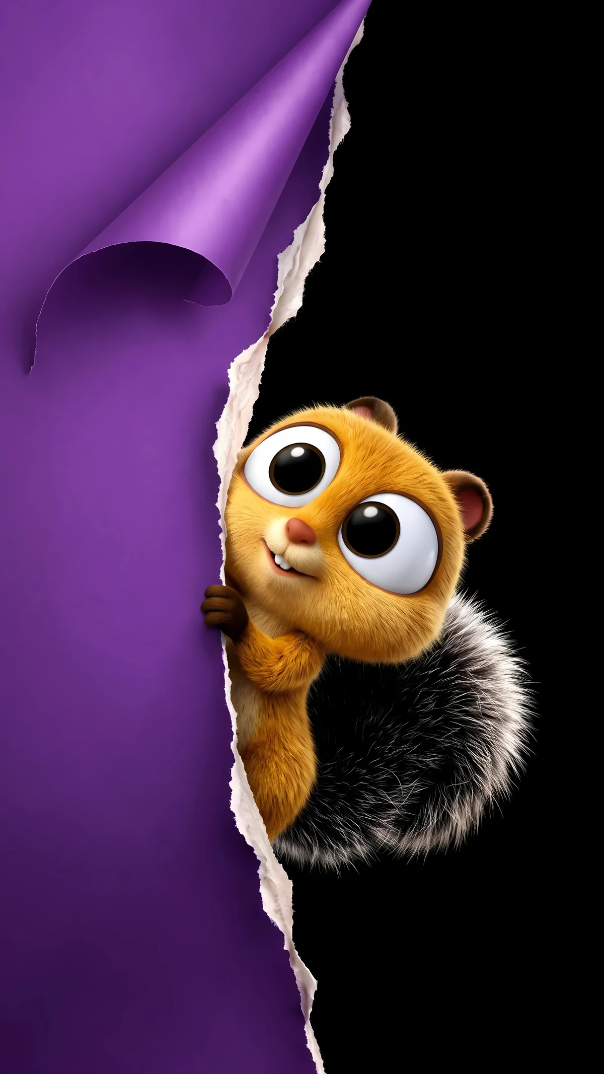Cute Cartoon Squirrel Peeking Purple Paper 4K AMOLED Phone Wallpaper wallpaper - cute squirrel wallpapers | Picmaze