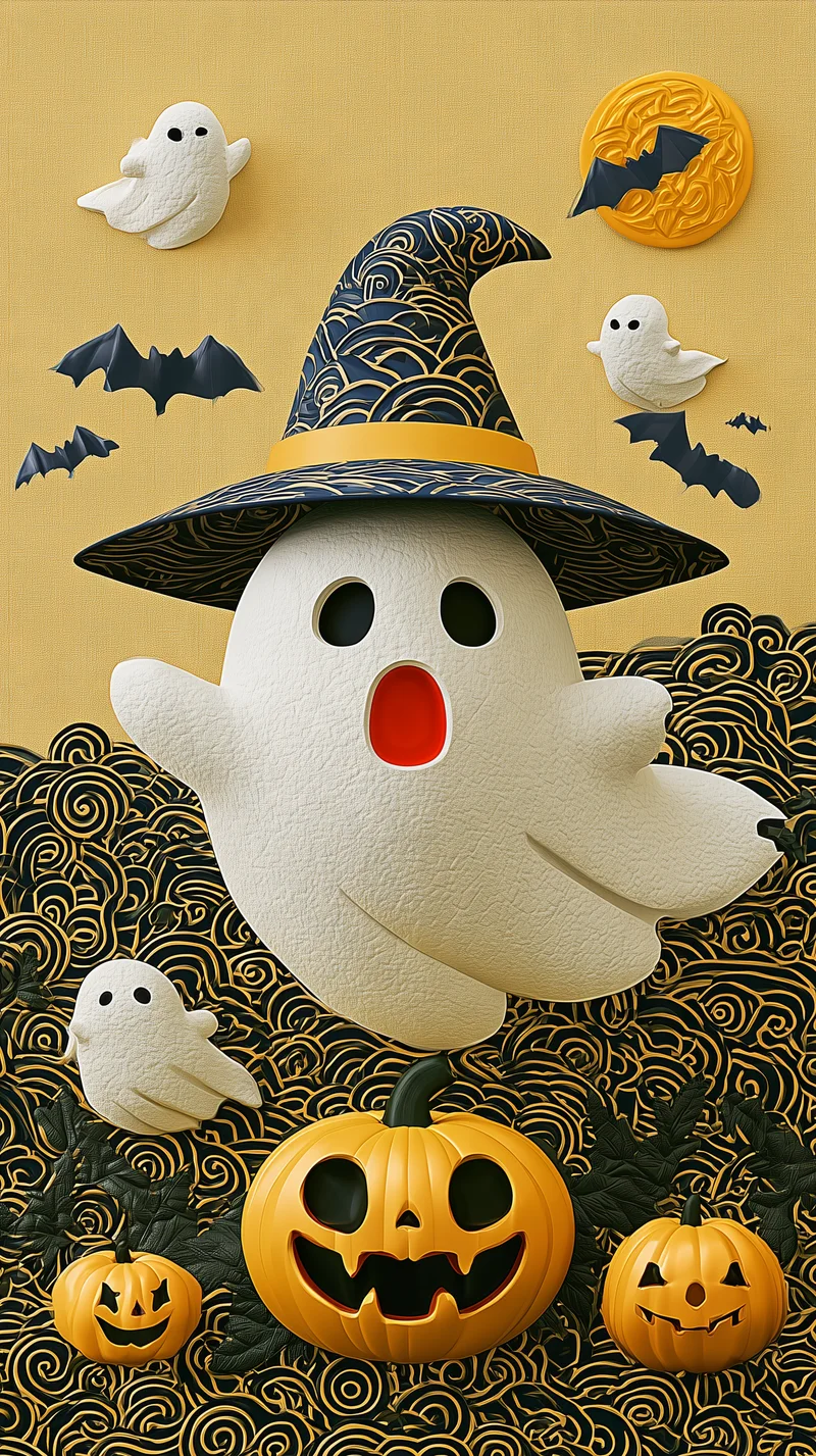 Cute Halloween Ghosts Pumpkin Yellow 4K Phone Wallpaper - Halloween mobile Wallpaper | Picmaze