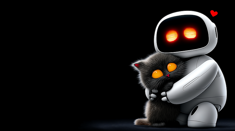 Cute Robot Hugging Black Cat 4K Dark Wallpaper - 3D Wallpaper desktop Wallpaper | Picmaze