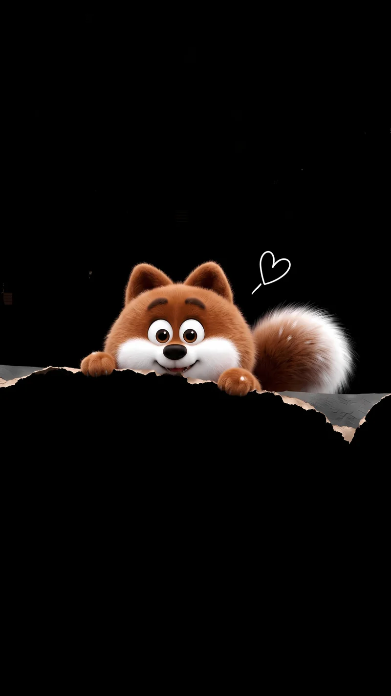 Cute Fox Peeking Black AMOLED 4K Phone Wallpaper - fox mobile Wallpaper | Picmaze