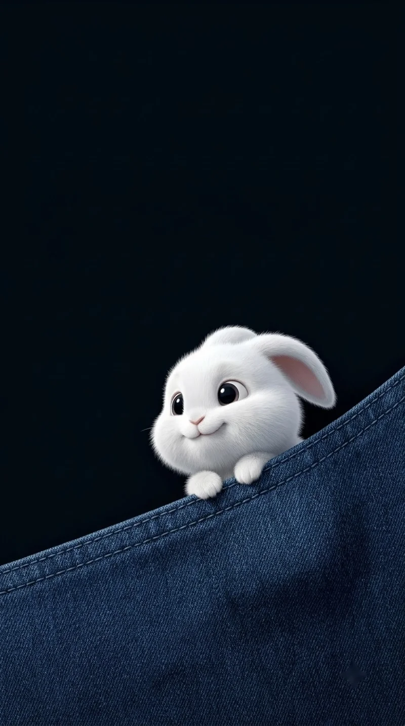 Fluffy White Bunny In Denim Pocket AMOLED Phone Wallpaper - rabbit mobile Wallpaper | Picmaze