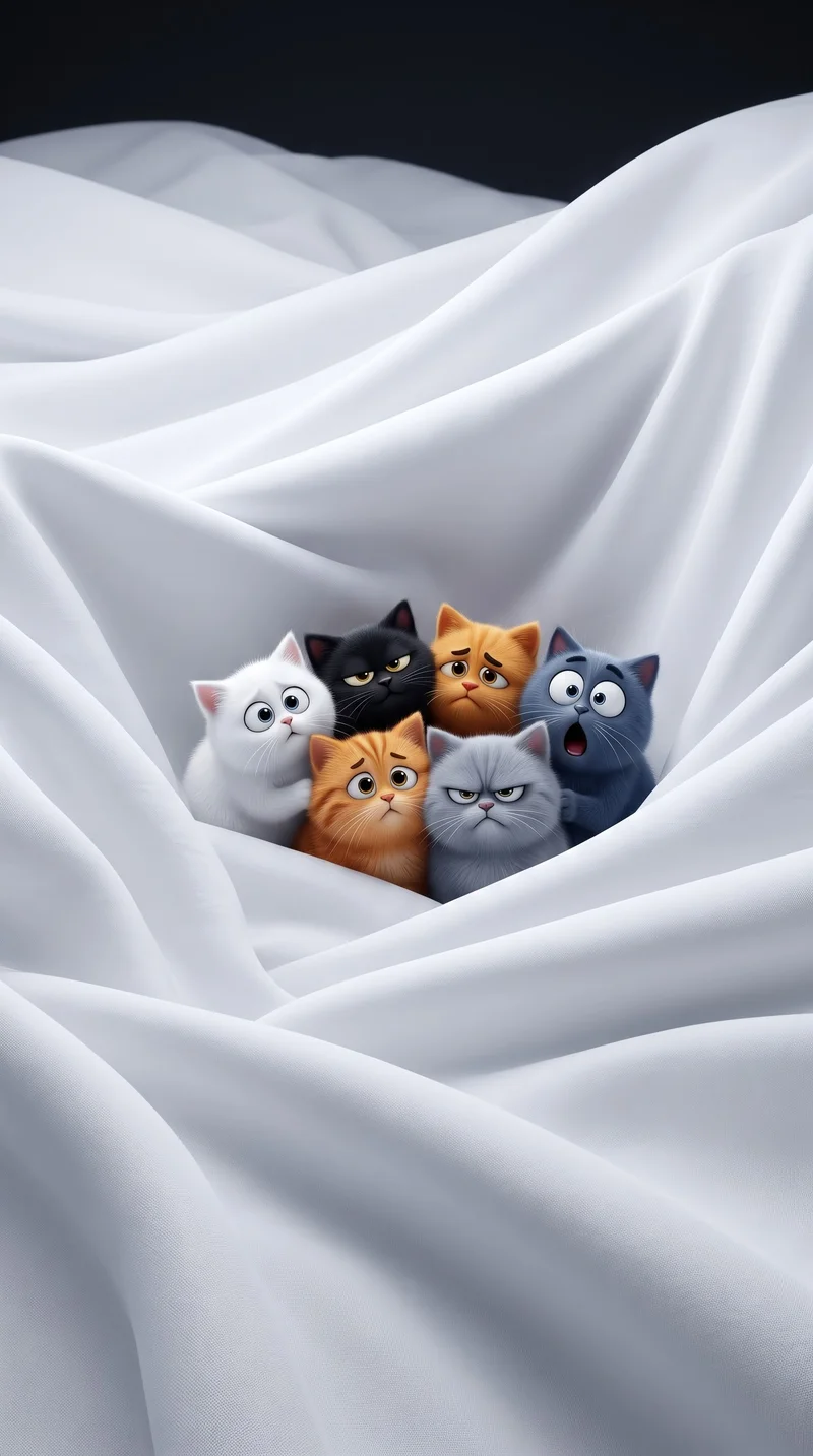 Six Cute Cartoon Cats White Blanket 4K Phone Wallpaper - Cat Wallpapers mobile Wallpaper | Picmaze
