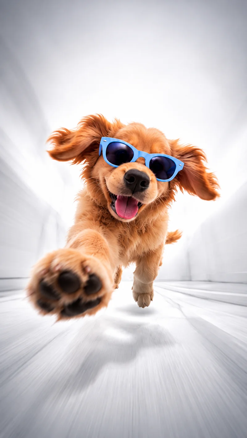 Running Golden Puppy Blue Sunglasses 4K Phone Wallpaper Wallpaper | Picmaze