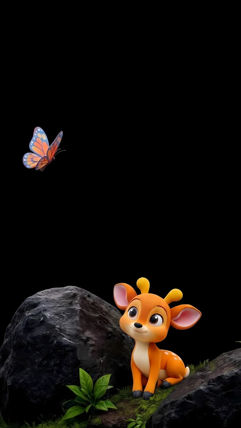 Cute Deer Butterfly Dark AMOLED 4K Phone Wallpaper - Deer wallpapers  mobile Wallpaper | Picmaze