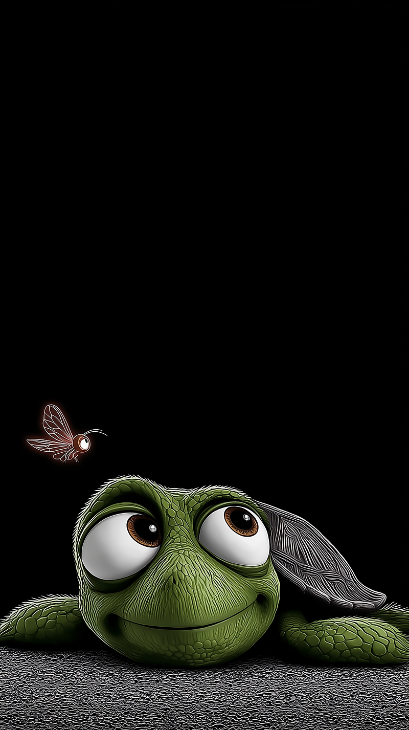 Cute Cartoon Turtle Lying Down Android Wallpaper – Big Eyes Baby Turtle with Butterfly - Turtle mobile Wallpaper | Picmaze