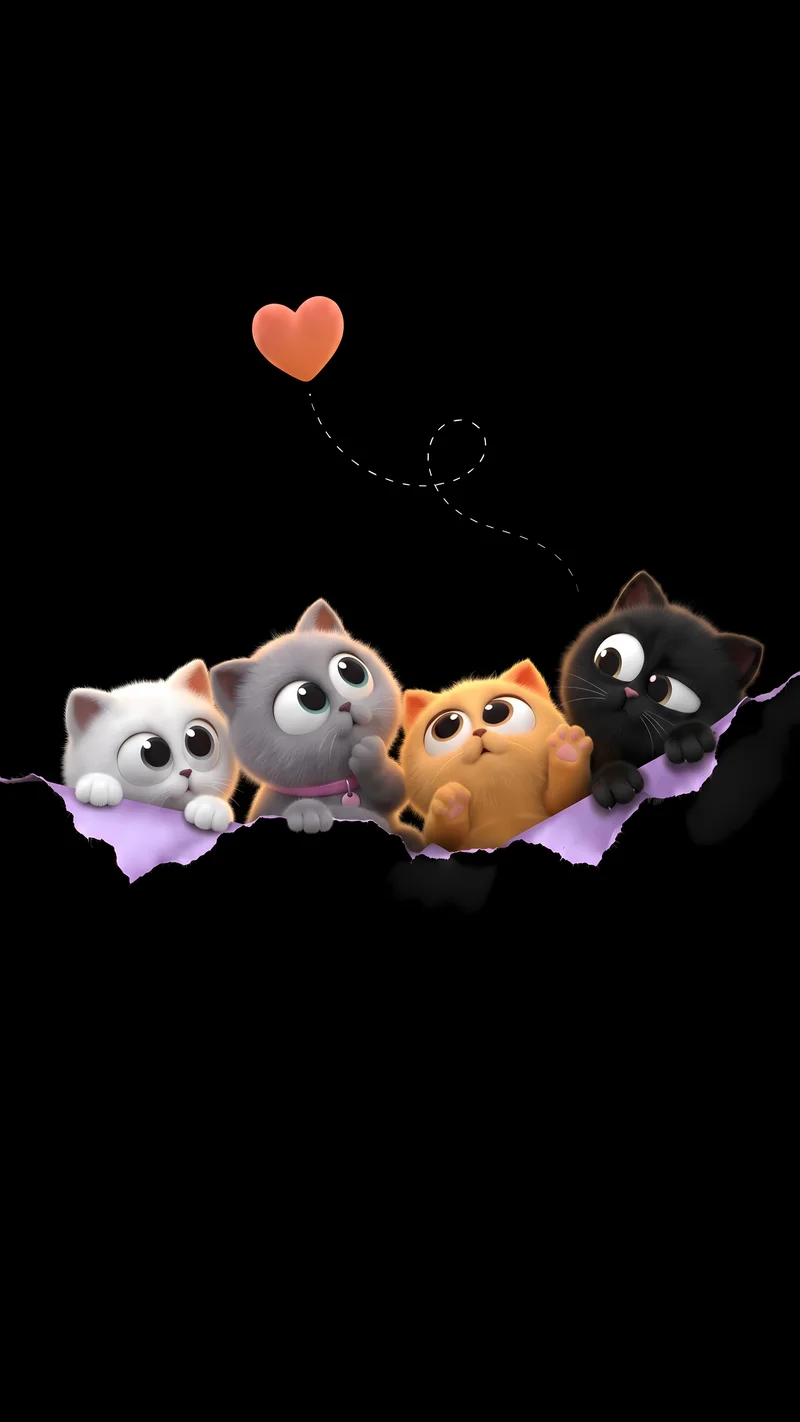 Four Cute Cartoon Cats Black AMOLED 4K Phone Wallpaper Wallpaper | Picmaze