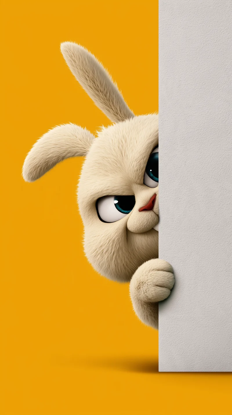 Grumpy Fluffy Rabbit Peeking Yellow 4K Phone Wallpaper - rabbit mobile Wallpaper | Picmaze