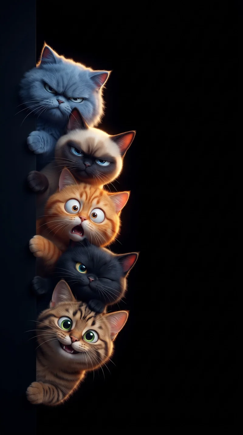 Funny Stacked Cats Expressions Dark 4K AMOLED Phone Wallpaper Wallpaper | Picmaze