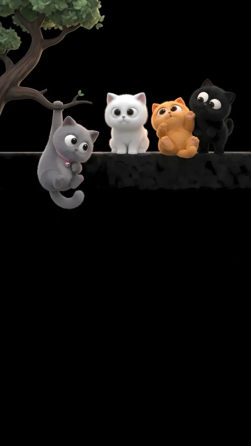 Four Cute Cartoon Cats Black AMOLED 4K Phone Wallpaper Wallpaper | Picmaze