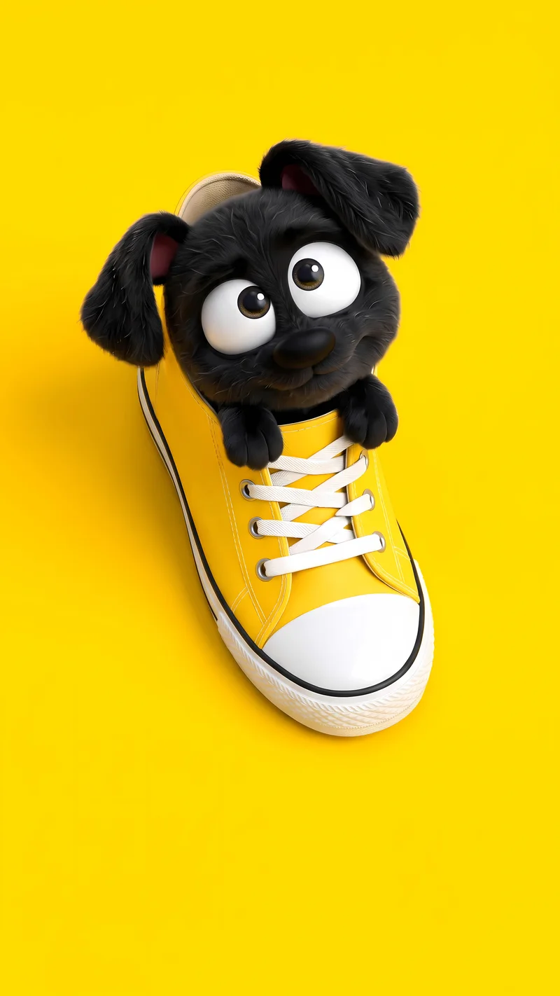 Black Puppy In Yellow Sneaker Cute 4K Phone Wallpaper - cute puppies wallpaper mobile Wallpaper | Picmaze