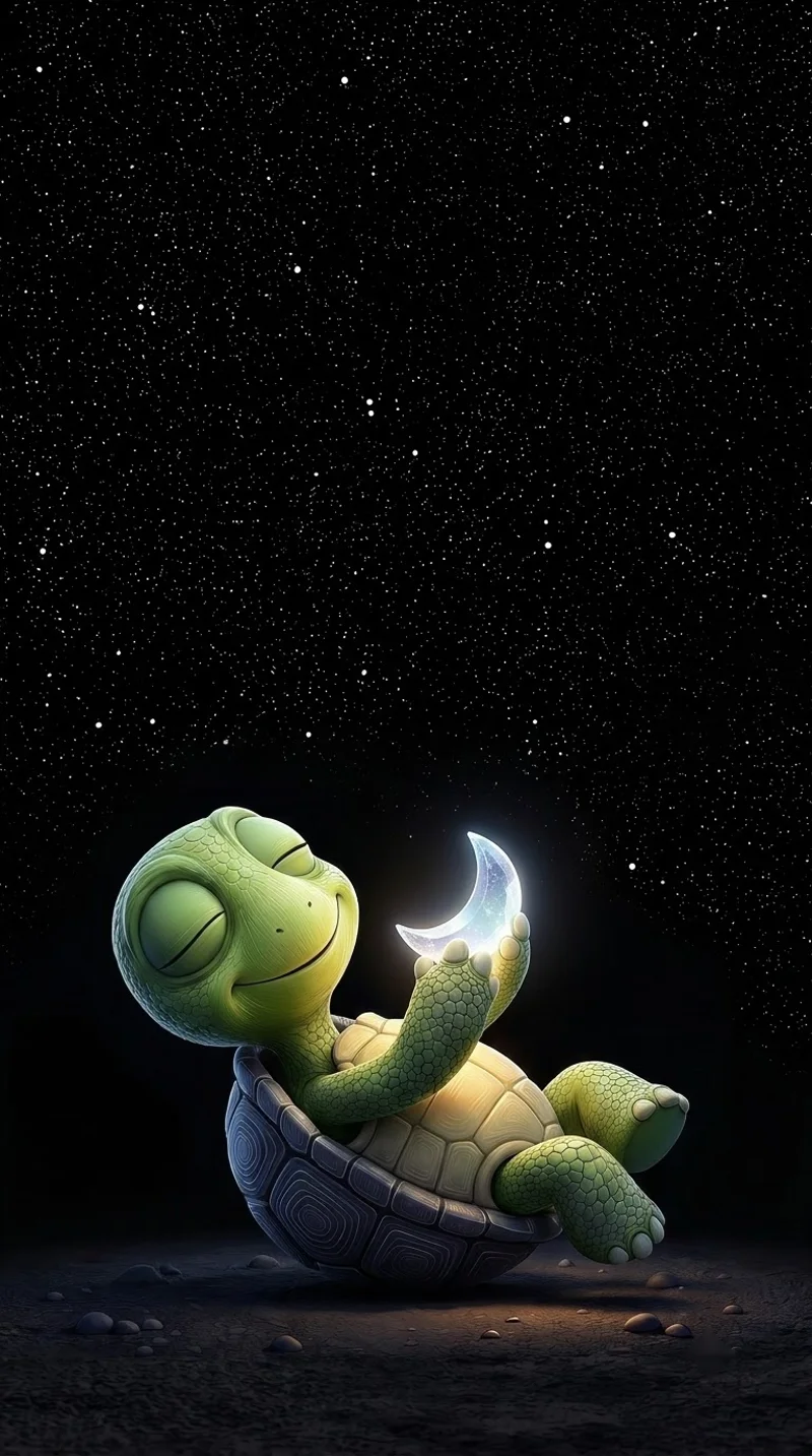 Sleeping Turtle Holding Crescent Moon 4K AMOLED Phone Wallpaper - Turtle mobile Wallpaper | Picmaze