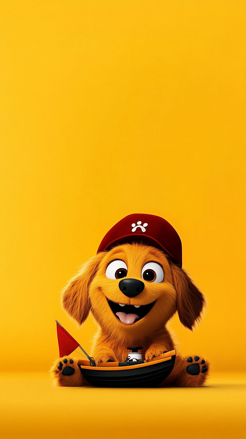 Cute Puppy with Toy Boat Wallpaper 4K Yellow Background - Dogs wallpaper mobile Wallpaper | Picmaze