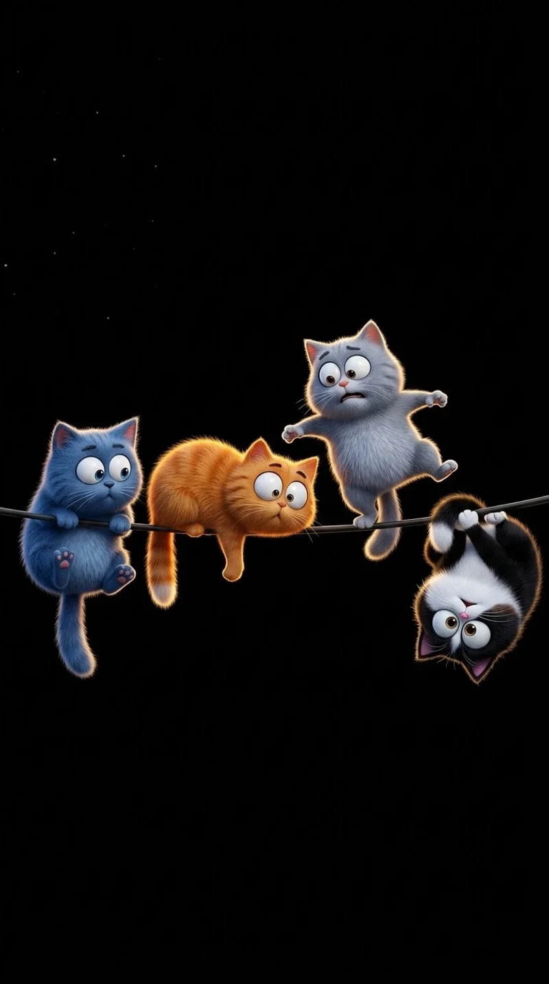 Animated Cute Cats on a Wire Dark AMOLED Wallpaper - live wallpapers mobile Wallpaper | Picmaze