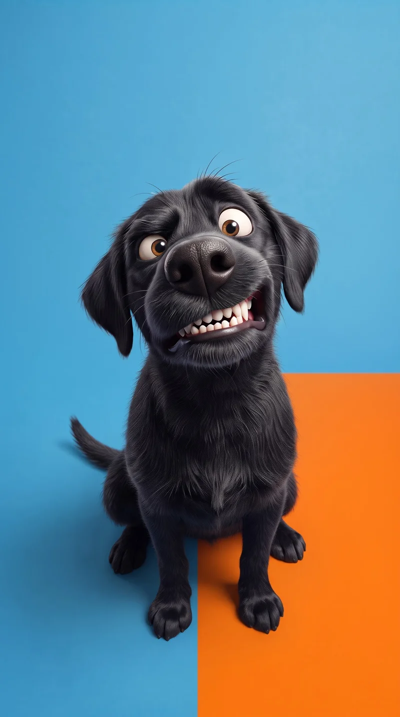 Funny Black Dog Smiling Blue Orange 4K Phone Wallpaper - Dogs wallpaper mobile Wallpaper | Picmaze