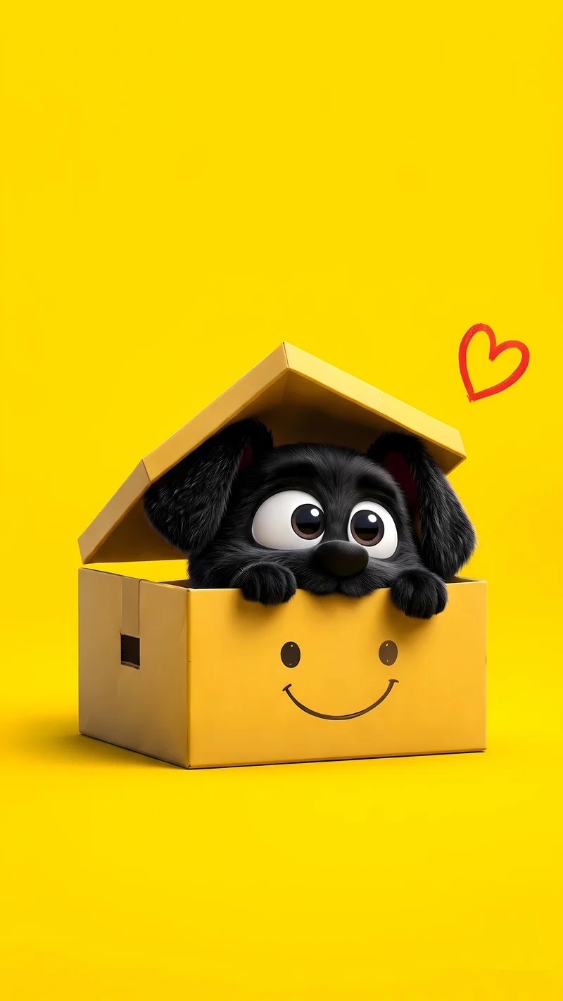 Black Puppy in Yellow Box Bright 4K Phone Wallpaper - cute puppies wallpaper mobile Wallpaper | Picmaze