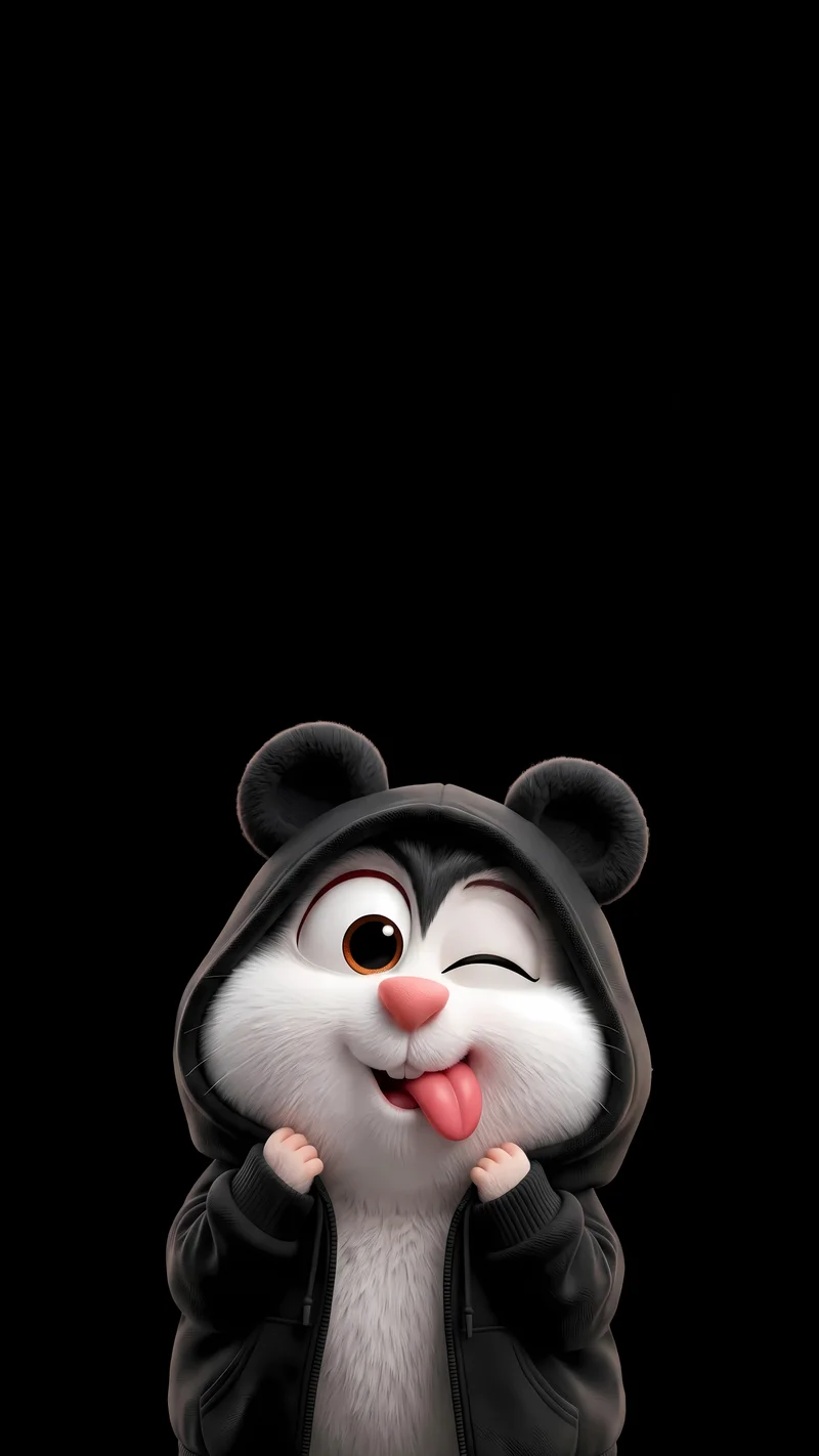 Playful Cartoon Hamster in Black Hoodie AMOLED Wallpaper - Cute Hamster wallpapers mobile Wallpaper | Picmaze