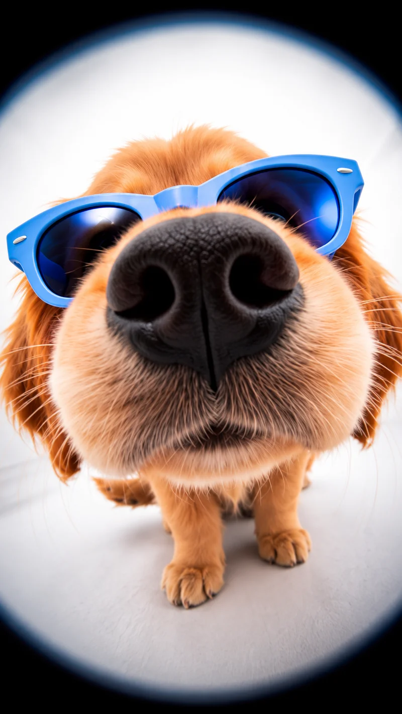Golden Puppy Blue Sunglasses Fisheye 4K Phone Wallpaper Wallpaper | Picmaze