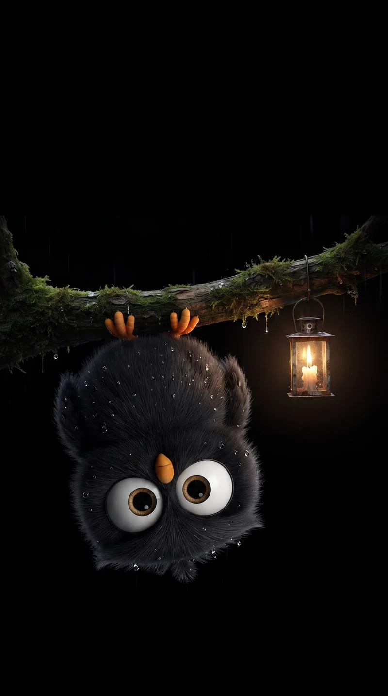 Inquisitive Rain-Drenched Owl Hanging from a Branch Wallpaper - live wallpapers mobile Wallpaper | Picmaze