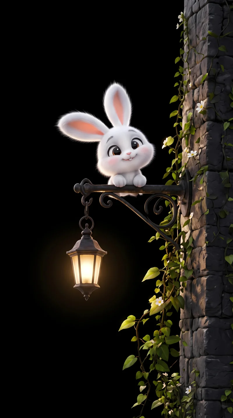 Cute White Bunny Street Lamp AMOLED 4K Phone Wallpaper - Bunny Wallpapers mobile Wallpaper | Picmaze