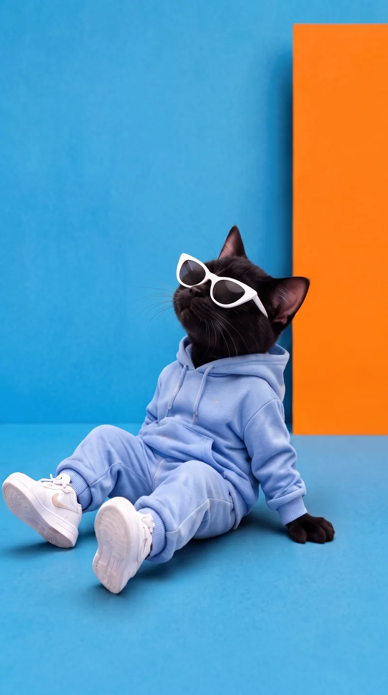 Cat in Hoodie and Sunglasses Blue Orange 4K Phone Wallpaper - Cat Wallpapers mobile Wallpaper | Picmaze