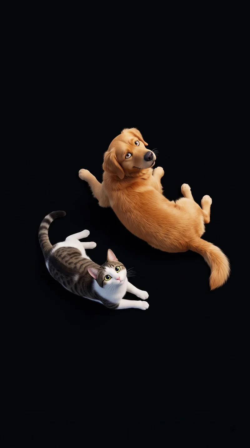 Starlit Companions Golden Retriever and Tabby Cat 4K Wallpaper - cat & dog wallpapers mobile Wallpaper | Picmaze
