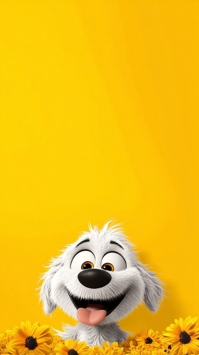 Cute Happy White Puppy Wallpaper 4K Yellow Floral Background - Dogs wallpaper mobile Wallpaper | Picmaze