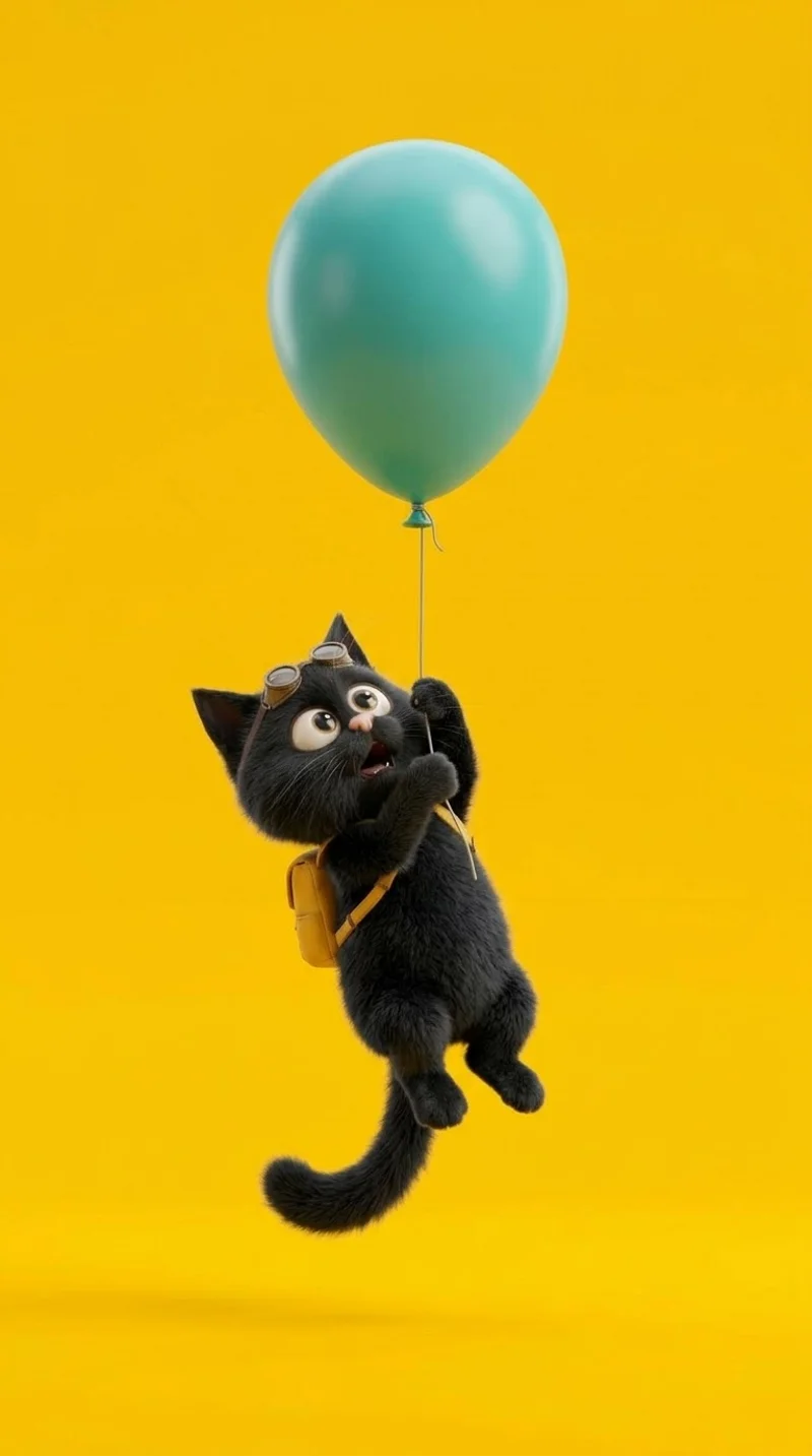 Floating Black Cat with Teal Balloon Yellow 4K Phone Wallpaper Wallpaper | Picmaze