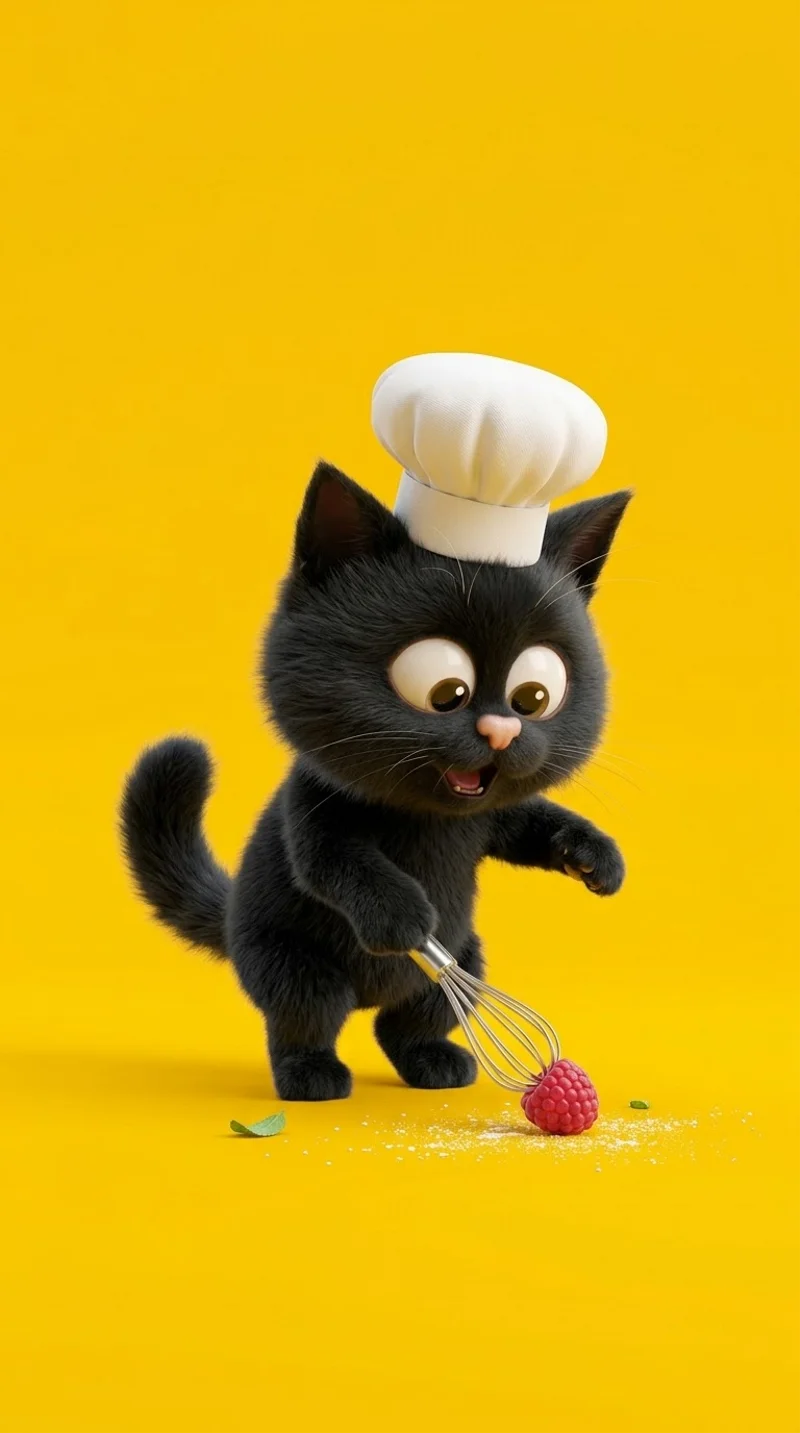 Cute Black Cat Chef Baking 4K Yellow Aesthetic Phone Wallpaper Wallpaper | Picmaze