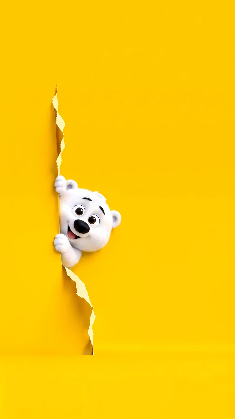 Cute White Bear Peeking Yellow Paper 4K Phone Wallpaper - cute bear wallpapers mobile Wallpaper | Picmaze