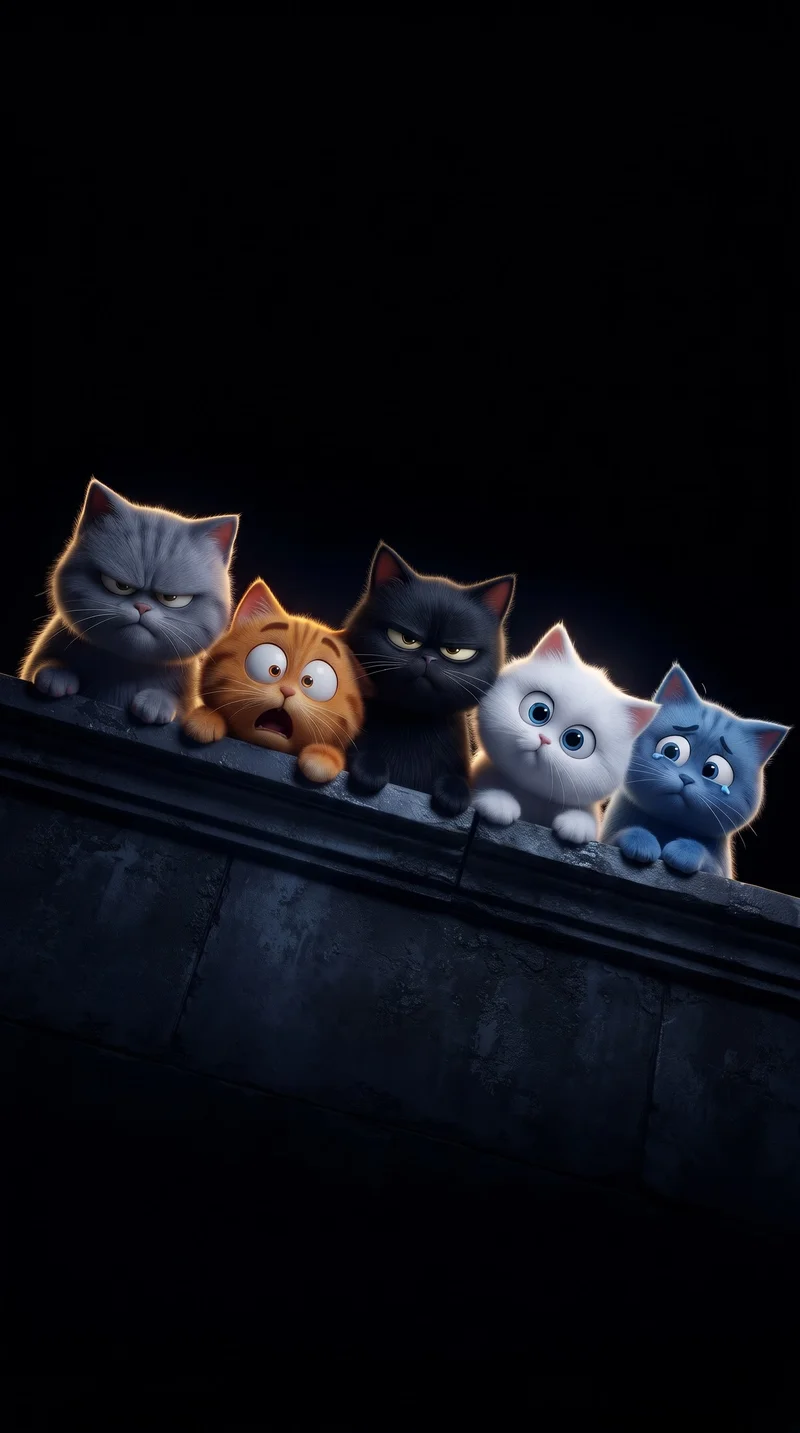 Five Cartoon Cats Dark AMOLED 4K Phone Wallpaper Wallpaper | Picmaze
