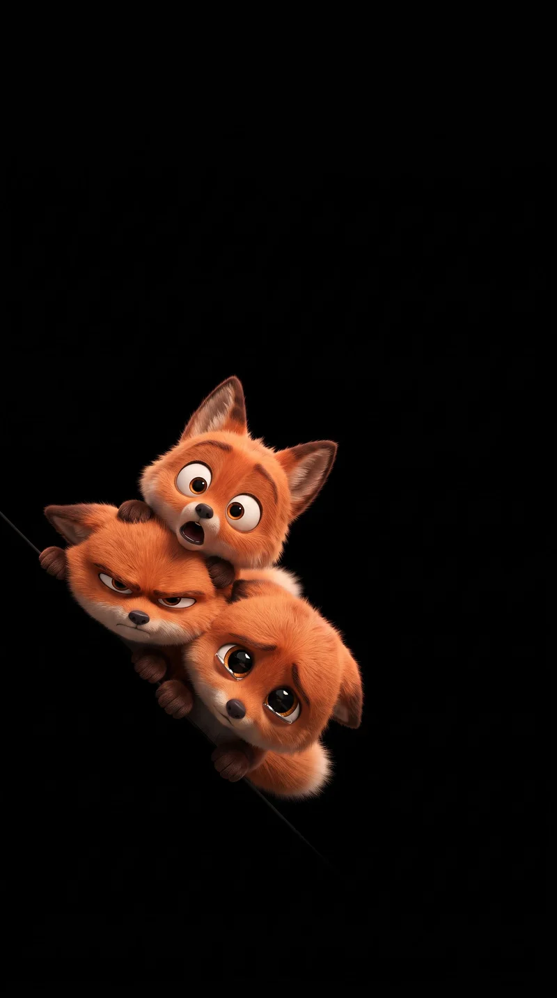 Three Cute Fox Stacking Cartoon 4K AMOLED Phone Wallpaper - fox mobile Wallpaper | Picmaze