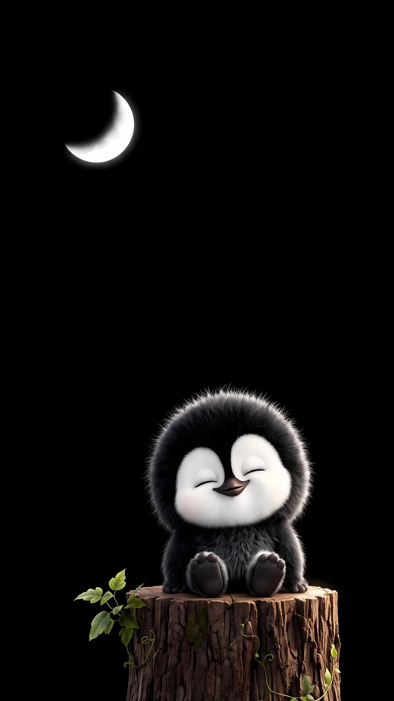Baby Penguin Under Crescent Moon AMOLED 4K Phone Wallpaper - Penguin Wallpapers mobile Wallpaper | Picmaze