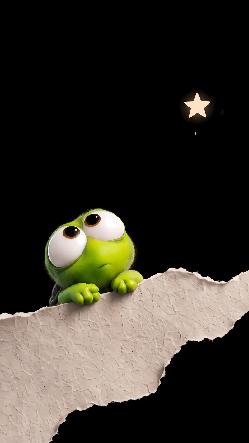 Cute Green Creature Peeking Starry 4K AMOLED Phone Wallpaper - Turtle mobile Wallpaper | Picmaze